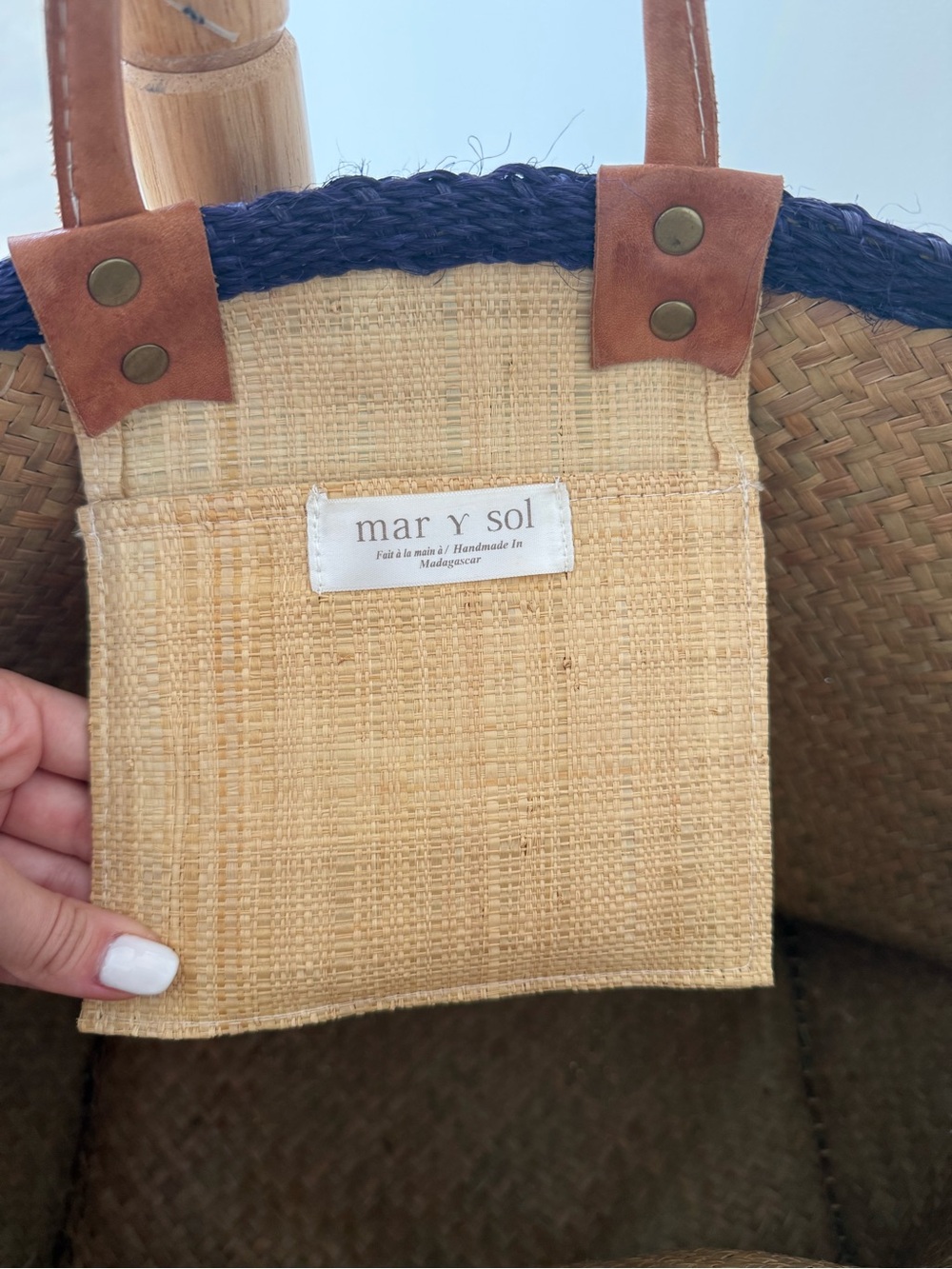 This is a Mar Y Sol Capri woven sisal tote in navy - Picture 7 of 7